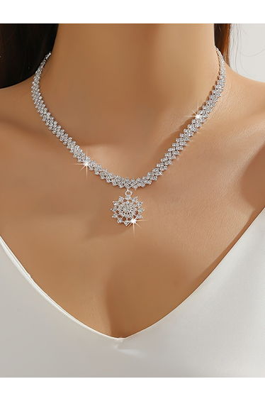 Silver Crystal Snowflake Pendant Necklace