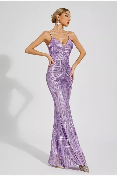Karter Purple Mermaid Sequins Slip Dress