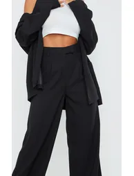 Black Woven Tailored Wide Leg Trousers - 3