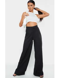 Black Woven Tailored Wide Leg Trousers