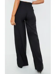 Black Woven Tailored Wide Leg Trousers - 2