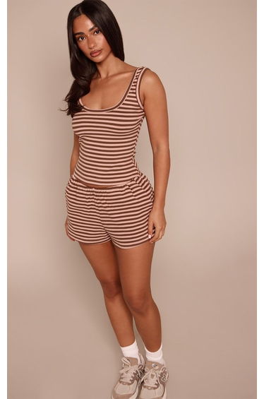 Petite Pink Striped Soft Fleece Scoop Tank Top