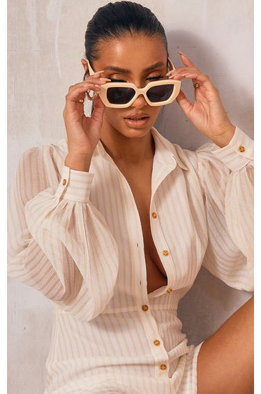 Stone Stripe Balloon Sleeve Shirt Playsuit