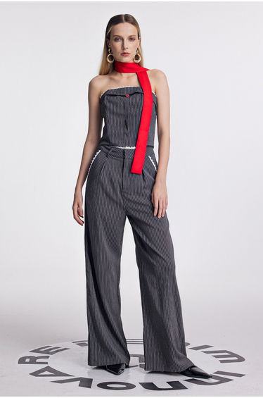 Oorja Strapless Lace Stripe Pants Set