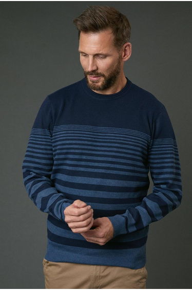 Navy Placement Stripe Crew Neck Knitted Jumper
