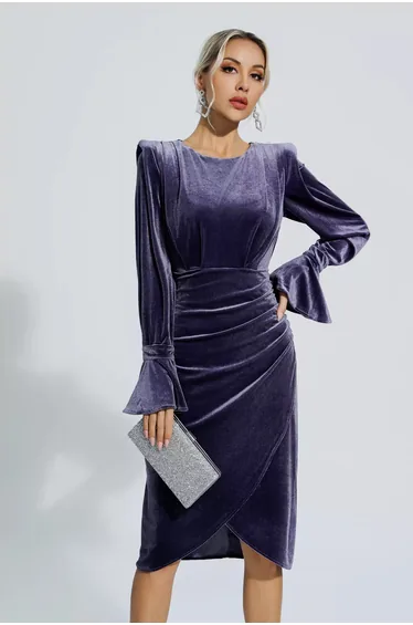Leyla Purple Velvet Midi Dress