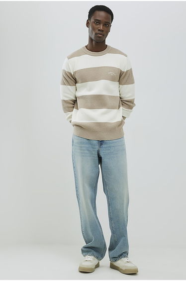 Cream Slim Fit Stripe Rib Blocked Jumper