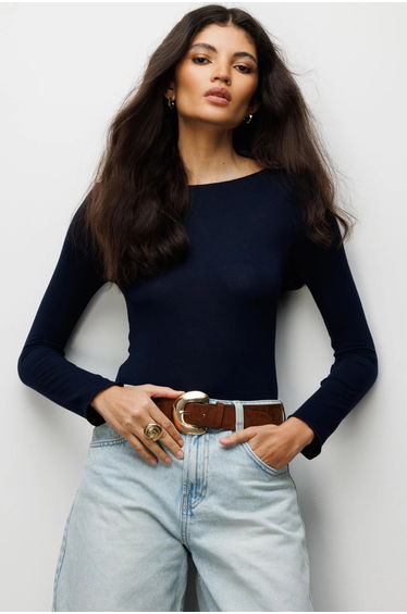 MIXRAY Slim Fit Boat Neck Blouse