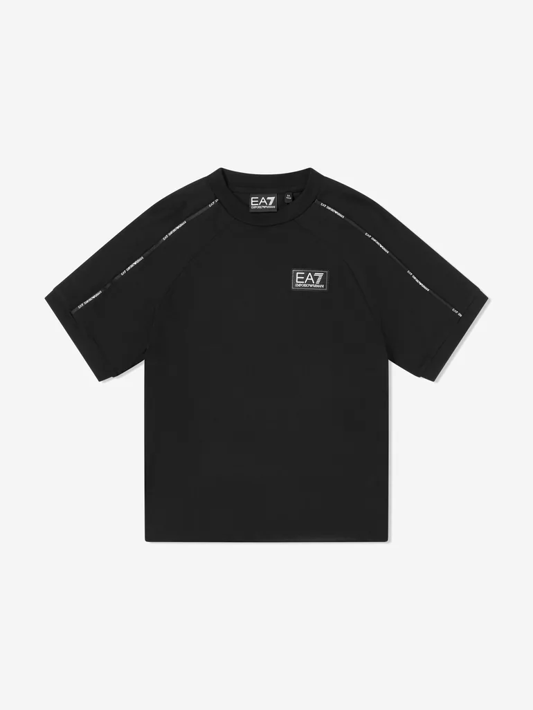 EA7 Emporio Armani Boys Train Logo Tape T-Shirt in Black