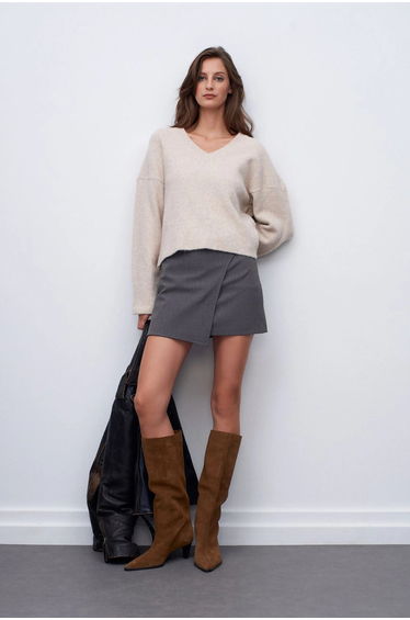 DILVIN Women's V-neck Ribbed Knit Sweater