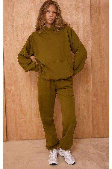 Olive Cotton Fleece Cuffed Sweat Pants