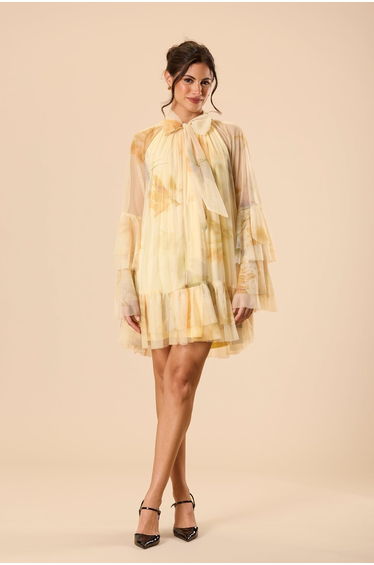 Sienna Tulle Mini Dress in Golden Petal Print
