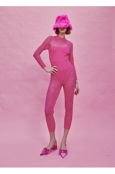 Petite Zoe Lace Full Length Bodysuit - Pink