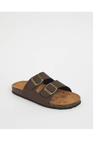 Brown Buckle Strap Sandals Wide