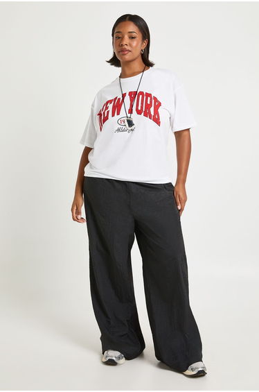 Plus Nylon Pleat Detail Cargo Trousers