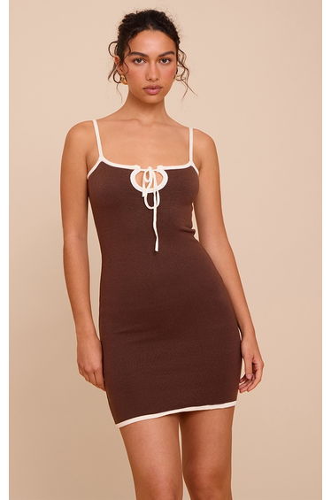 Chocolate Contrast Tie Mini Dress