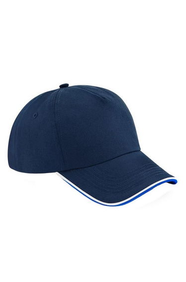 Beechfield Adults Unisex Authentic 5 Panel Piped Peak Cap - French Navy/Bright Royal/White