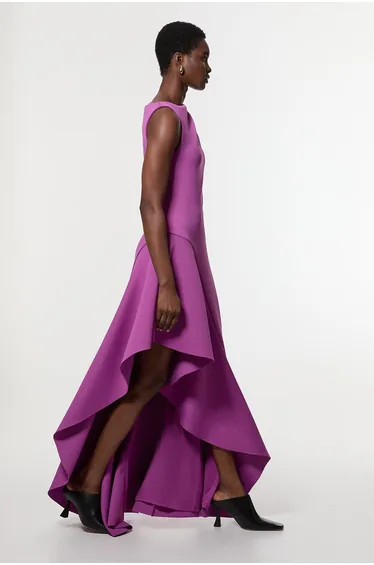 Scuba Drama Ruffle Hem Woven Maxi Dress