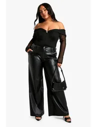 Plus Trim Detail Bardot Stretch Bodysuit - black