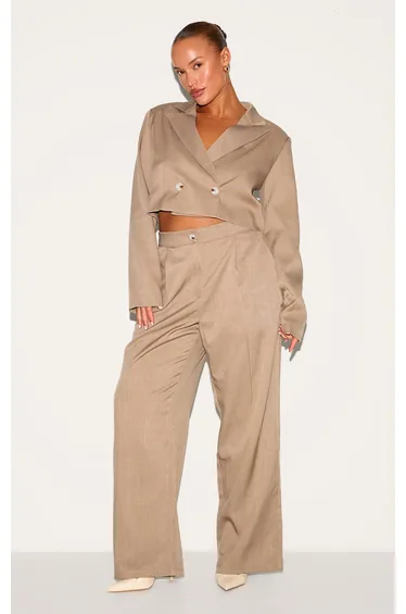 Plus Mushroom Tailored Woven Boxy Cropped Blazer