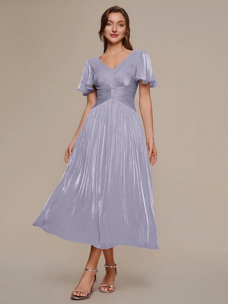 Ruffled Sea-island Ruffle Sleeve Midi Wedding Guest Dress