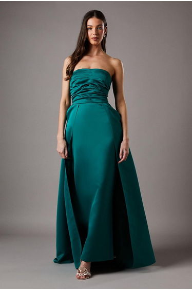 Bandeau Structured Column Maxi Dress With Overskirt