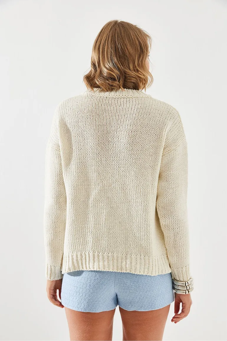LUCCI Geometric Pattern Knit Sweater with Crew Neck - 2