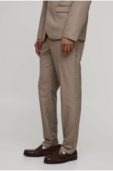 Slim Fit Studded Tailored Trousers - taupe