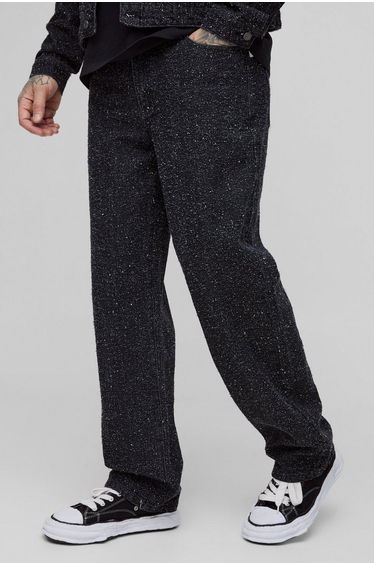 Tall Textured Denim Relaxed Fit Jeans - black