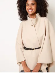 Funnel Neck Tie Front Cape - 3
