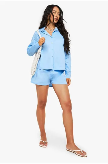Cotton Poplin Shirt & Short Set - baby blue