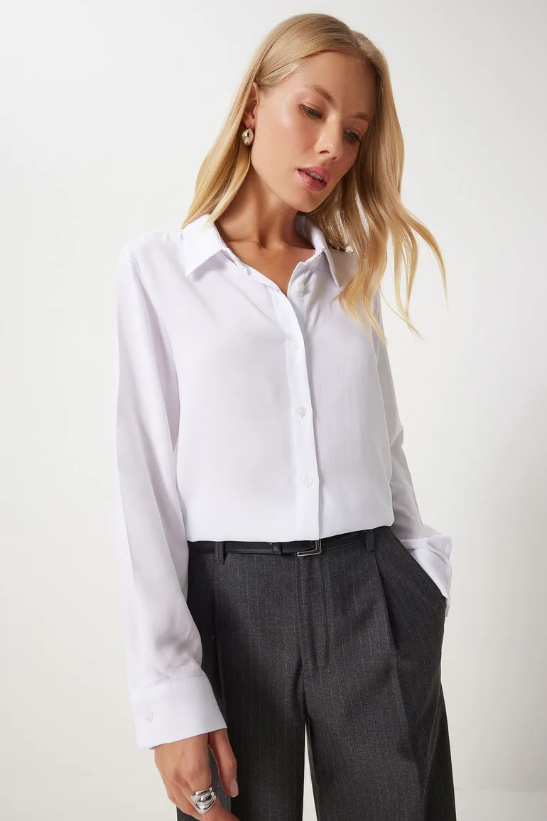 Women's Ecru Relaxed Fit Viscose Shirt - 1