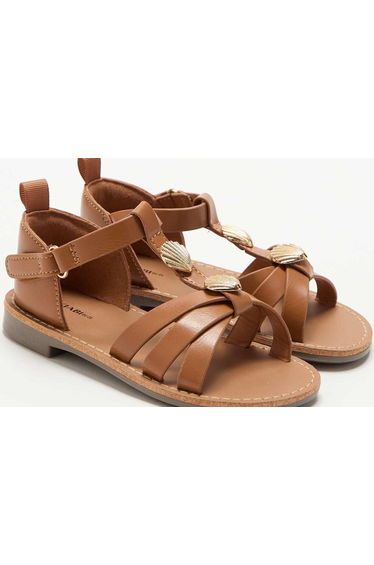 Flat Sandals with Fancy Shell Embellishments BROWN