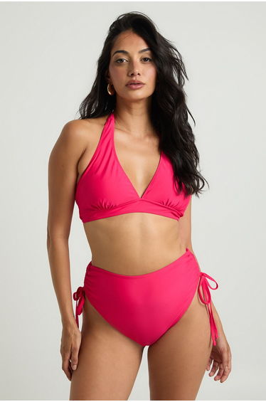 Plunge Halterneck Bikini Top - hot pink
