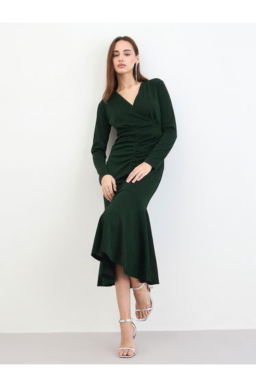Women Dark Green Mermaid Hem Midi Dress
