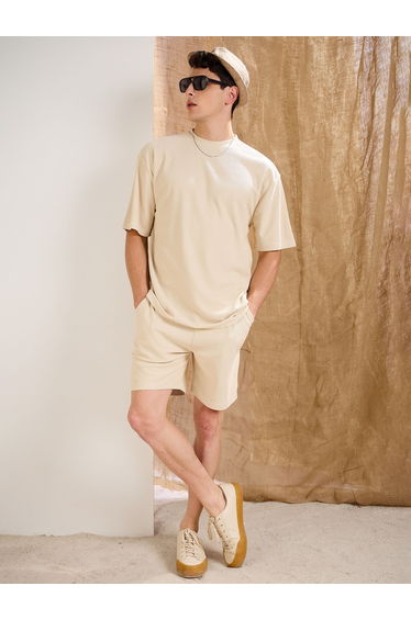 Beige Waffle Knit Oversized T-Shirt