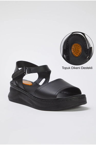 Black Single Strap Heel Spur Support Extra Comfortable Women's Sandals