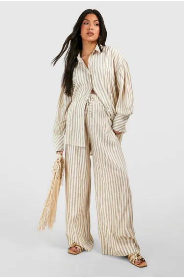 Maternity Linen Stripe Straight Leg Trouser