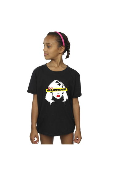 Blondie Girls Face Graffiti Cotton T-Shirt - Black