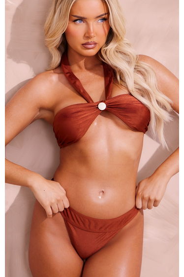 Brown Ruched Waist Bikini Bottoms