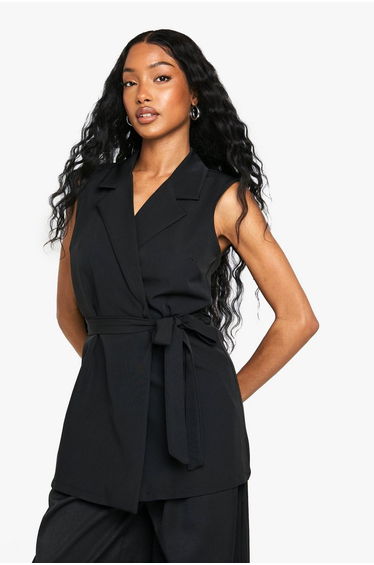 Tie Waist Shoulder Pad Waistcoat