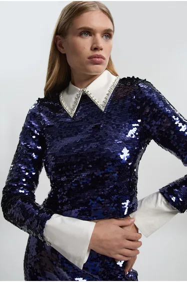 تيشيرت كارين ميلين كحلي قصير بأكمام طويلة