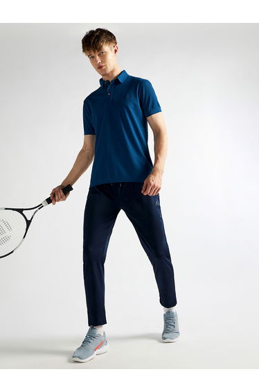 Men Blue Solid Knitted Polo