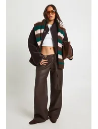 Faux Leather Belted Palazzo Trouser - chocolate