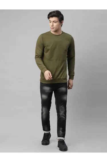 Men Olive Cut and Sew Terry Sweatshirt