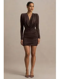 Ciela | Brown Extreme Plunge-Neck Mini Dress - 2