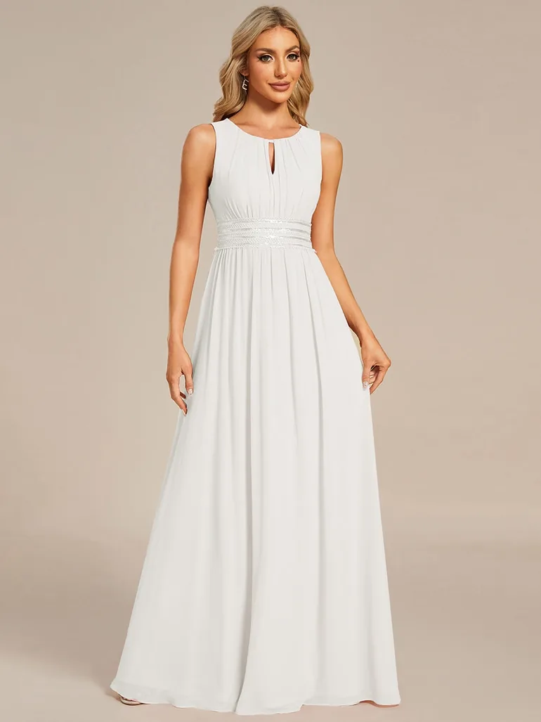 Maxi Chiffon Hollow Round Neck Decor Bridesmaids Dress