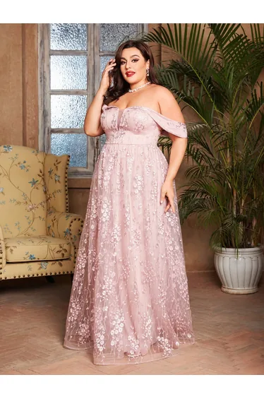 Leely Women's Elegant Off the Shoulder Lace A-Line Dress