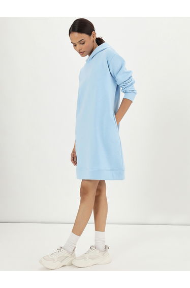 Light Blue Fleece Hooded Mini Sweatshirt Dress