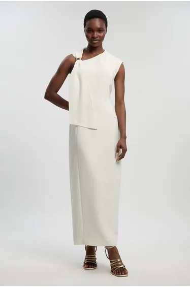 Polished Tailored Trim Detail Column Midi Dress
